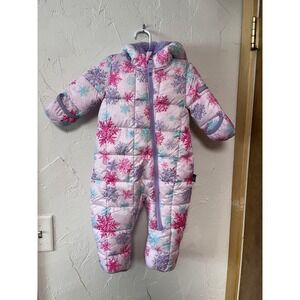 Spyder Baby Snowsuit Winter Snowsuit Pink Snowflake Hooded Fleece Lined 3-6M